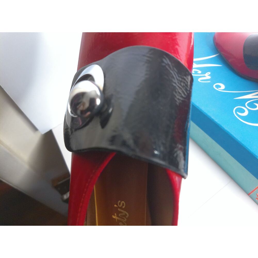 Vintage Smartys Red Black Patent Pumps Shoes Silver Buckle Deco Size 7 - Picture 10 of 10